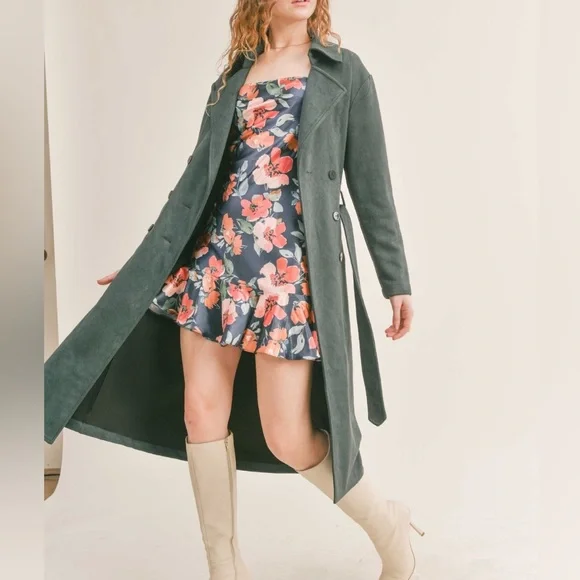 Like New, sᴀᴅɪᴇ & sᴀɢᴇ, Women's Microsuede Trench Coat I Dark Green, sᴍᴀʟʟ